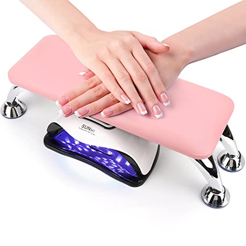 Nail Arm Rest for Acrylic Nails Microfiber Leather Nail Hand Rest Cushion for Nails Soft Hand Pillow Footstool with 4 Stainless Steel Stand Thick Sponge Nail Arm Rest Pillow for Nail Tech Use Pink