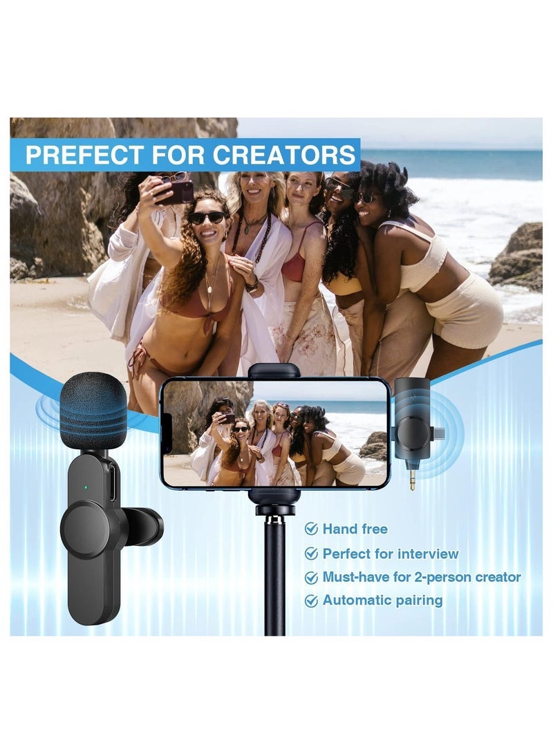 Dual Wireless Lavalier Lapel Microphone for iPhone, Android, Camera-Cordless Double Mics Plug-Play 2.4G Ultra Low Delay Built-in Noise Reduction Chip 7H Long Working Time for Two-Person Creator - Image 2