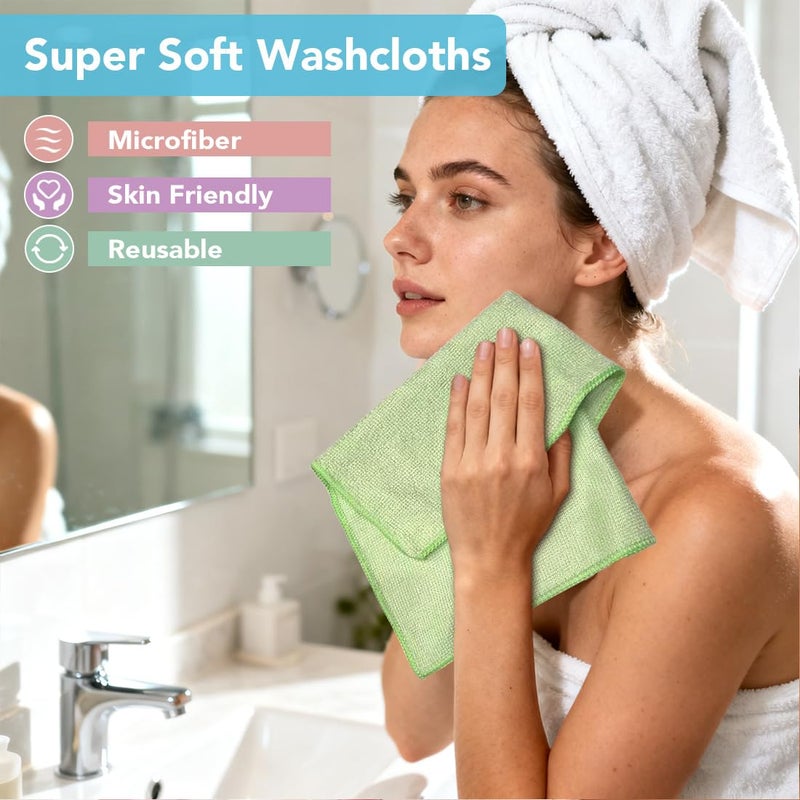 Orighty Washcloths Towels Set 10 Pack, Highly Absorbent and Soft Feel Microfiber Face Cloths, Multi-Purpose Wash Cloths & Hand Towels for Bathroom, Hotel, Spa, and Gym, 11.5x11.5 Inch, Multicolor - Image 2