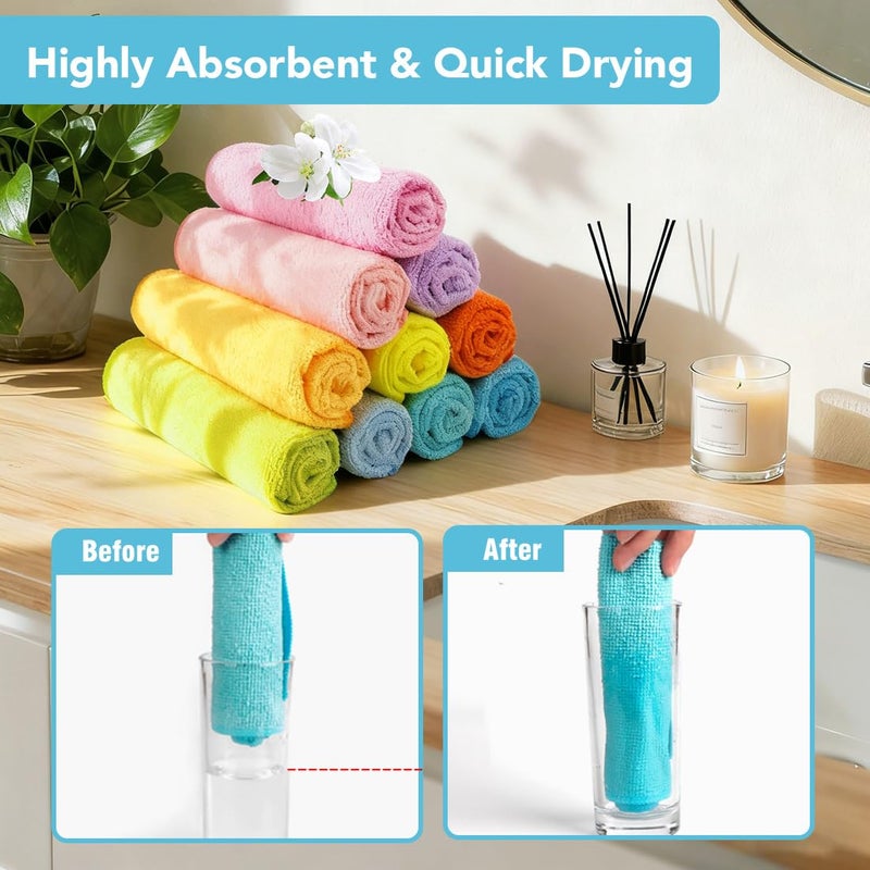 Orighty Washcloths Towels Set 10 Pack, Highly Absorbent and Soft Feel Microfiber Face Cloths, Multi-Purpose Wash Cloths & Hand Towels for Bathroom, Hotel, Spa, and Gym, 11.5x11.5 Inch, Multicolor - Image 3
