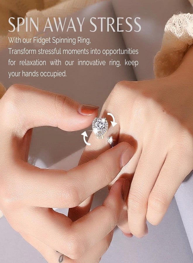 Halukakah Platinum Plated Anxiety Spinning Ring: Stylish Diamond Heart Stress Relief Jewelry with Beads Spinner, Himalaya Salt Added, Size Adjustable, Gift for Women, Daughter, and Mom - Image 2