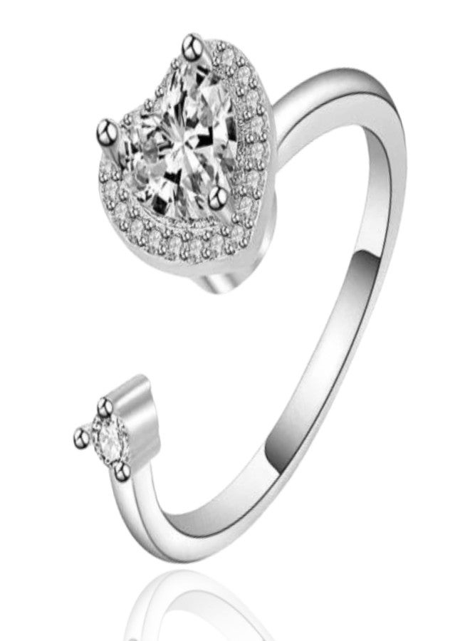 Halukakah Platinum Plated Anxiety Spinning Ring: Stylish Diamond Heart Stress Relief Jewelry with Beads Spinner, Himalaya Salt Added, Size Adjustable, Gift for Women, Daughter, and Mom - Image 1