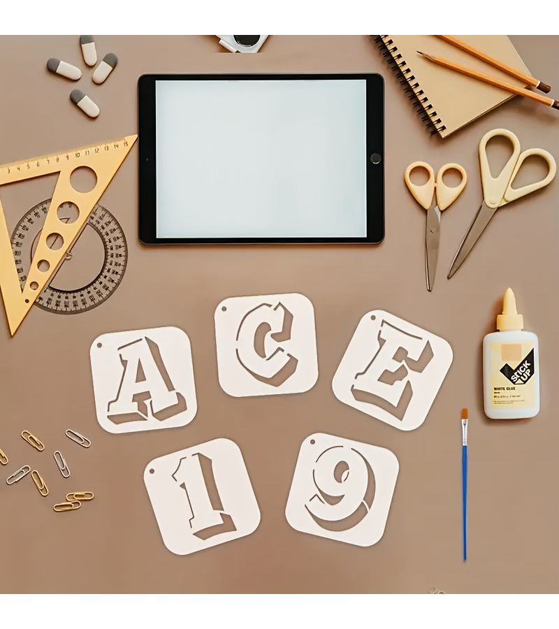 36 قطعة من استنسلات الحروف الجدارية البلاستيكية القابلة لإعادة الاستخدام للجدران والأثاث DIY - Image 4