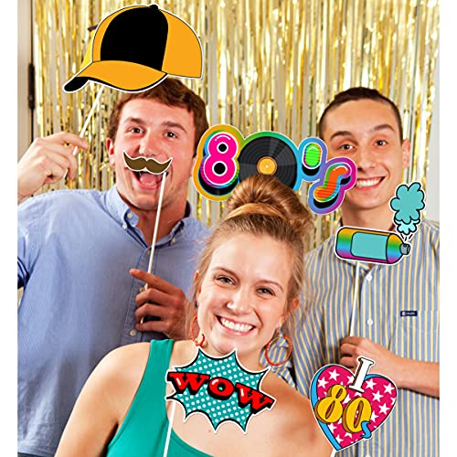 LUOEM 21pcs 80s Photo Booth Props Funny Birthday Party Photo Props with Wooden Sticks Creative Party Supplies for 1980s Theme Birthday Party Decoration Accessories - Image 5