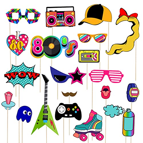 LUOEM 21pcs 80s Photo Booth Props Funny Birthday Party Photo Props with Wooden Sticks Creative Party Supplies for 1980s Theme Birthday Party Decoration Accessories - Image 1