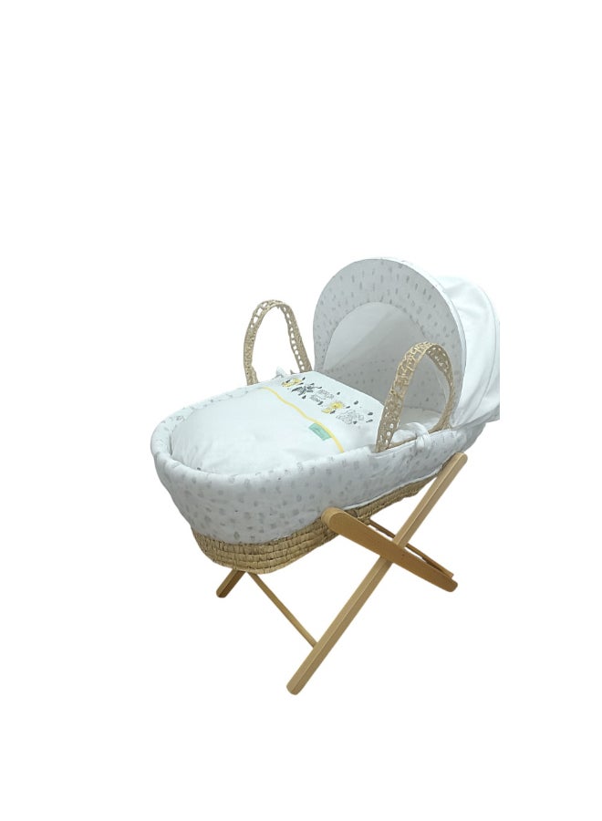 Kinder Valley Safari Palm Moses Basket with Natural Folding Stand - Image 1