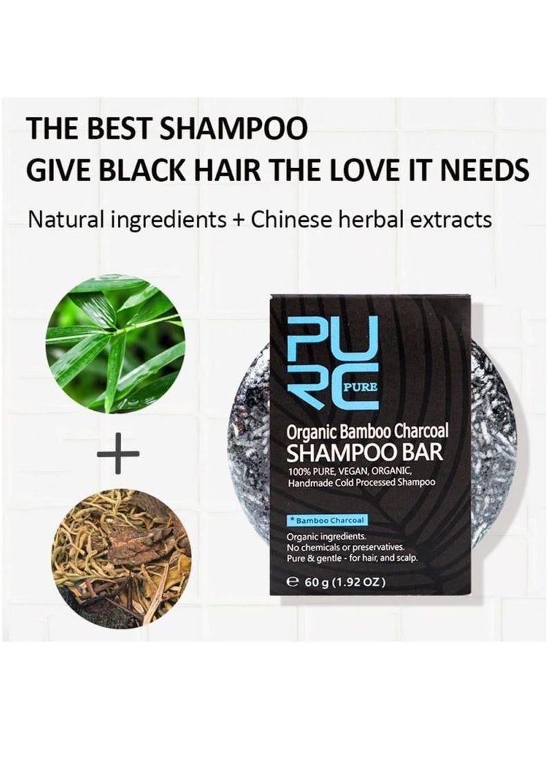 PURC - Handmade Organic Bamboo Charcoal Shampoo Bar Soap For Anti Hair Loss Treatment Better Hair Growth & Hair Nourishment Effective Solution For Hair Thinning & Breakage Unisex 60g - Image 1