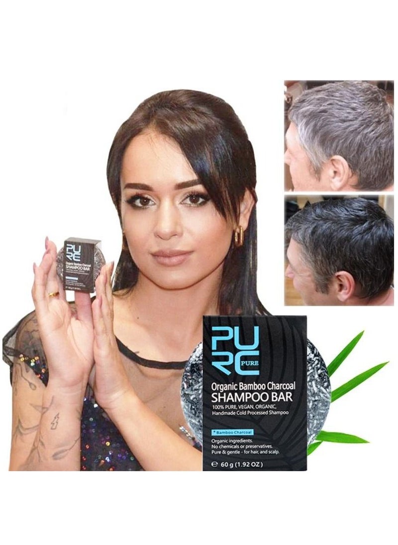 PURC - Handmade Organic Bamboo Charcoal Shampoo Bar Soap For Anti Hair Loss Treatment Better Hair Growth & Hair Nourishment Effective Solution For Hair Thinning & Breakage Unisex 60g - Image 1