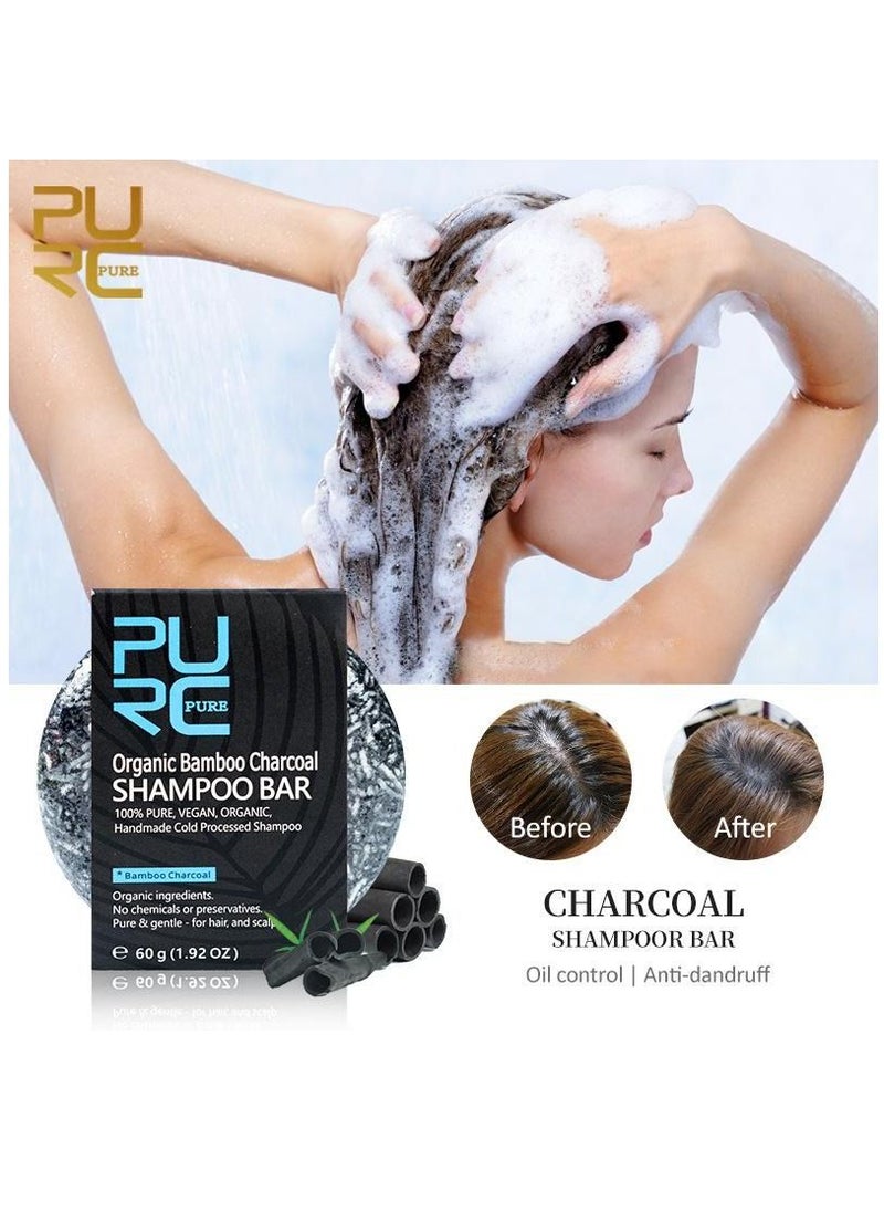 PURC - Handmade Organic Bamboo Charcoal Shampoo Bar Soap For Anti Hair Loss Treatment Better Hair Growth & Hair Nourishment Effective Solution For Hair Thinning & Breakage Unisex 60g - Image 1