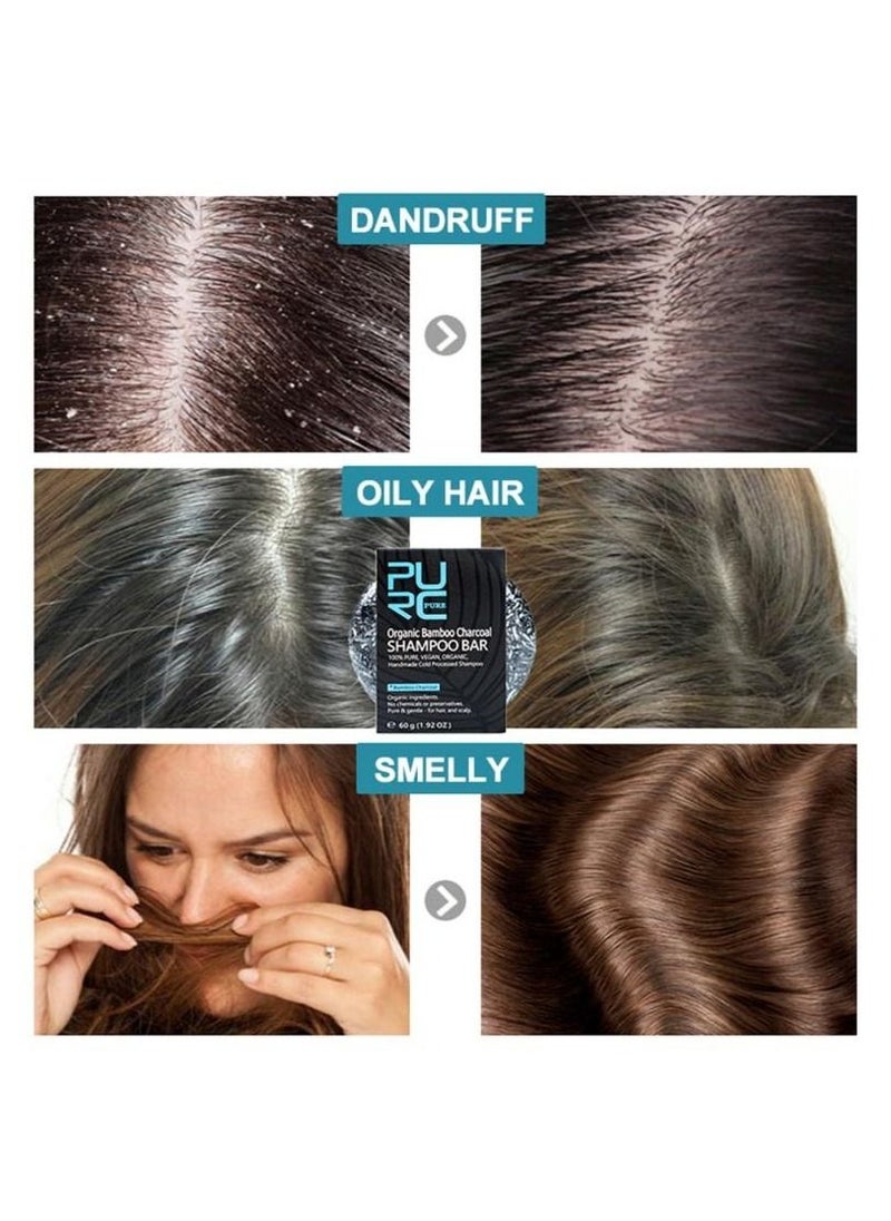 PURC - Handmade Organic Bamboo Charcoal Shampoo Bar Soap For Anti Hair Loss Treatment Better Hair Growth & Hair Nourishment Effective Solution For Hair Thinning & Breakage Unisex 60g - Image 1
