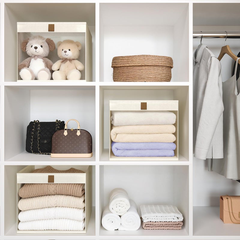 COYACOOL Linen Closet Organizers and Storage, Closet Storage Bins Basket Organizer, Foldable Organization Baskets with Mesh Window for Clothes Towels and Toys, 12.75" x 12.75" x 9", Beige, 6 pack - Image 2