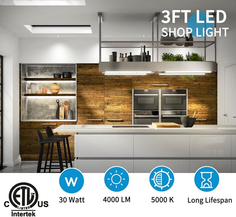 SHOPLED ضوء متجر LED بطول 3 أقدام، 30 واط 4000 لومن 5000 كيلفن ضوء النهار الأبيض، شكل V، مصابيح سقف T8 قابلة للتوصيل، 3 أقدام من أنابيب LED للورشة، عبوة 4 - Image 3