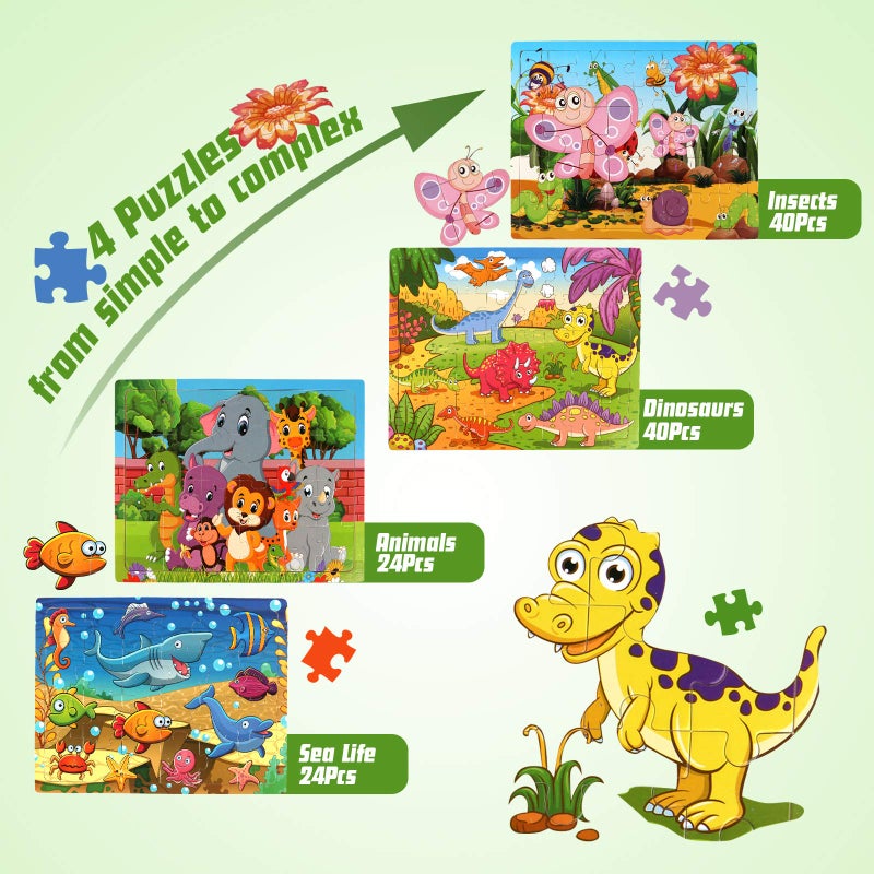 SYNARRY Wooden Jigsaw Puzzles for Kids Age 3-5 Year Old, 4 Pack 24-40 Pieces Preschool Educational Learning Toys Gift Set for Children, Easter Basket Stuffers Gifts for Kids - Image 2