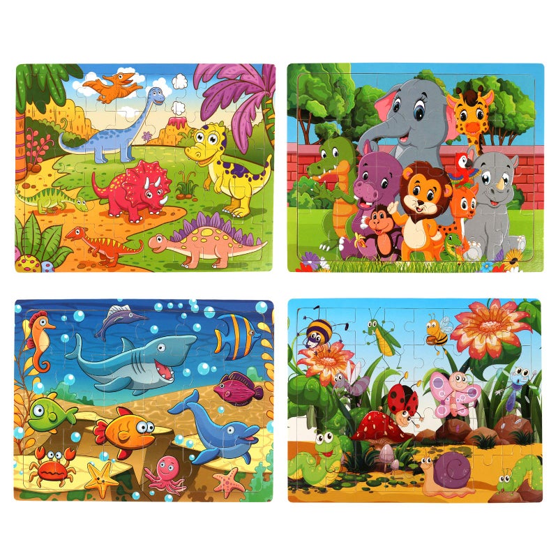 SYNARRY Wooden Jigsaw Puzzles for Kids Age 3-5 Year Old, 4 Pack 24-40 Pieces Preschool Educational Learning Toys Gift Set for Children, Easter Basket Stuffers Gifts for Kids - Image 1