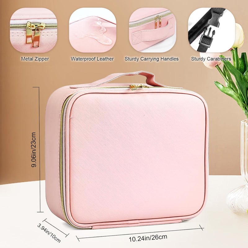 BEWITU Makeup Bag with lighted Mirror Travel Makeup Case for Women and Makeup Artists Cosmetic Organizer Large Make Up Bags with Light Up Mirror 3 Color Lights Adjustable Dividers and Brush Holder Pink - Image 5