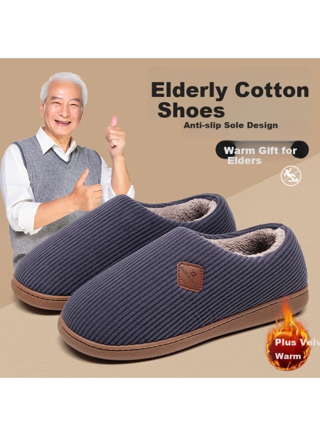GUOLUOFEI Golofe Elderly Winter Cotton Slippers For Men And Women With Heel, Anti-slip And Warm Cotton Shoes For Elderly At Home, Beige, Size 40-41  - Image 1