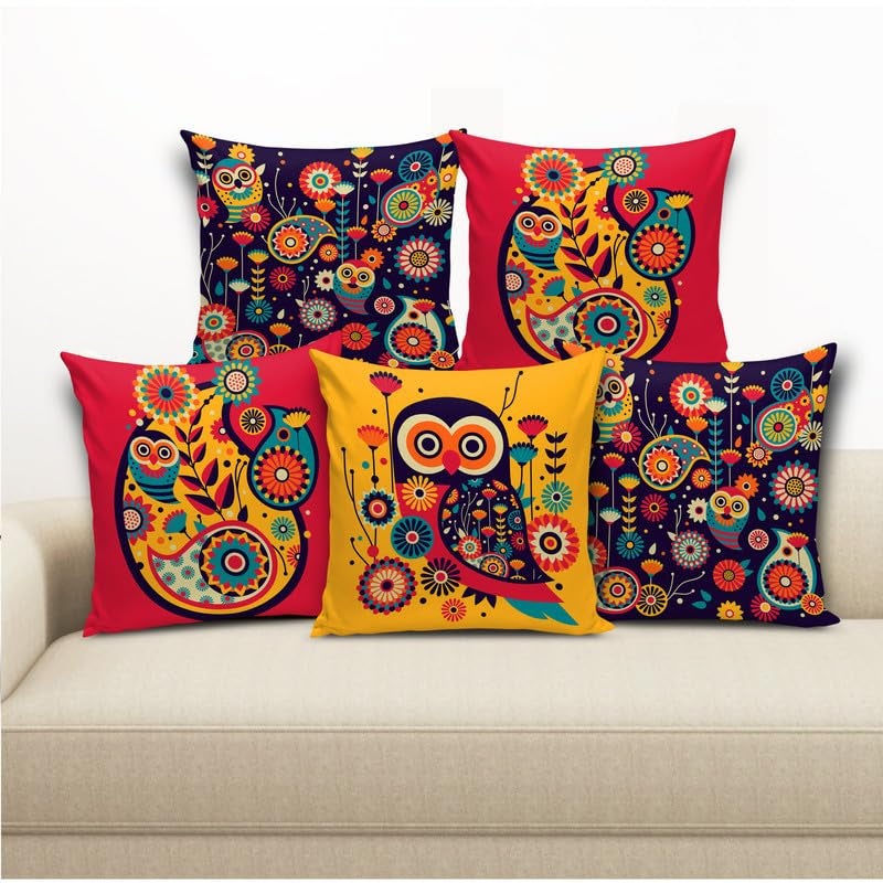 BMRGIFTS Soft Fabric Designer Decorative Printed 200 TC Cushion Cover Decorations For Sofa Living Room Set Of 5 12 X 12 Inch Multi (Multimfcc19) - Image 1