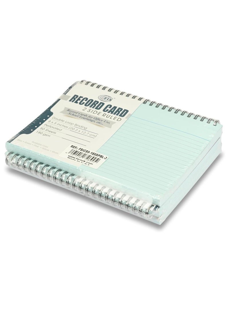 FIS بطاقات تسجيل FIS® المقسمة حجم: 8"x5" بوصات (203x127 مم)، تجليد حلزوني مزدوج، جانبين مقسومين، 180 جرام، مثقبة، 50 ورقة لكل دفتر، عبوة من 3 قطع، لون أزرق - FSIC85-180SPBL-3 - Image 2