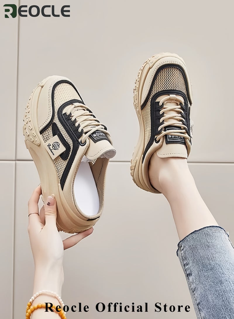 ريوكل أحذية رياضية نسائية قابلة للتنفس برباط ونعل سميك غير قابلة للانزلاق للجري والتسوق والسفر - Image 2