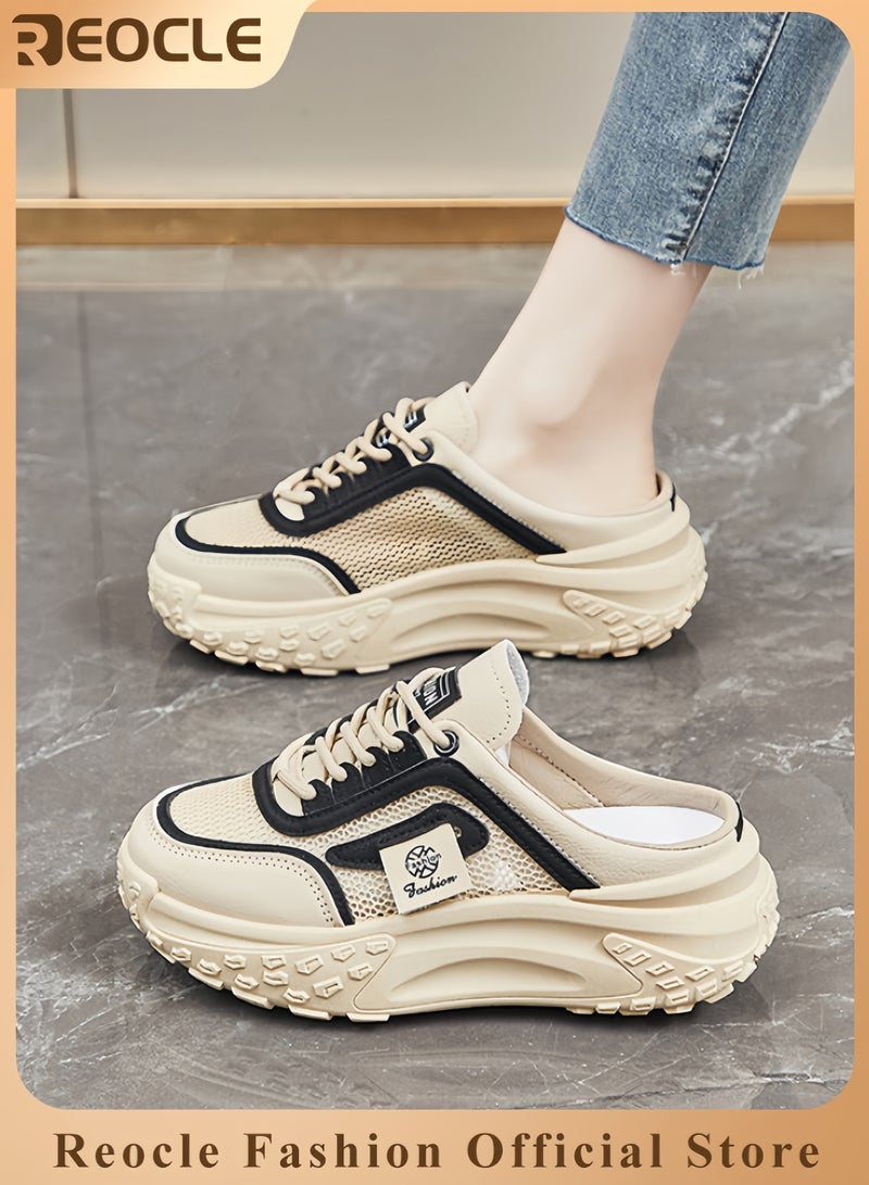 ريوكل أحذية رياضية نسائية قابلة للتنفس برباط ونعل سميك غير قابلة للانزلاق للجري والتسوق والسفر - Image 1