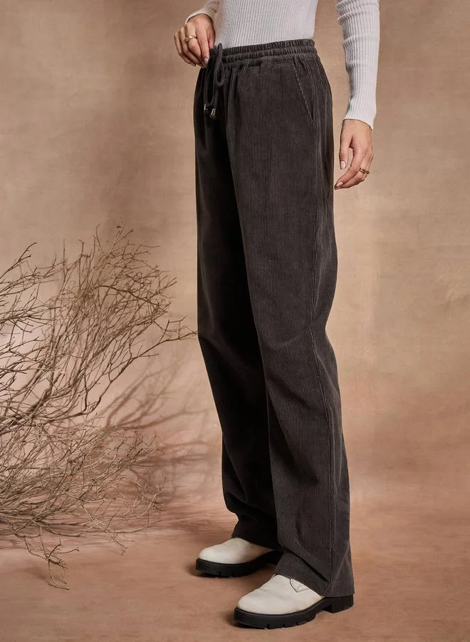 SASSAFRAS Mid Rise Straight Fit Corduroy Pants by Styli