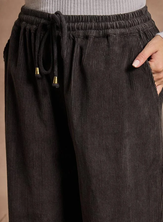SASSAFRAS Mid Rise Straight Fit Corduroy Pants by Styli