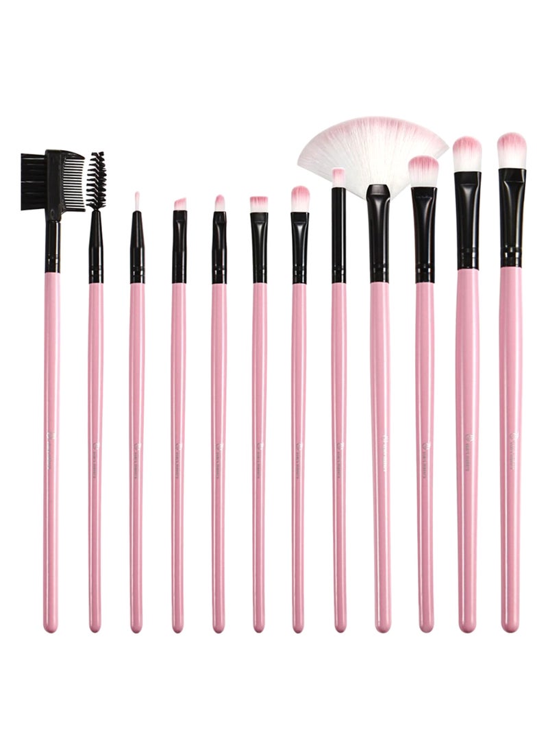 12-Piece Makeup Brush Set Pink/Black/White - Image 1