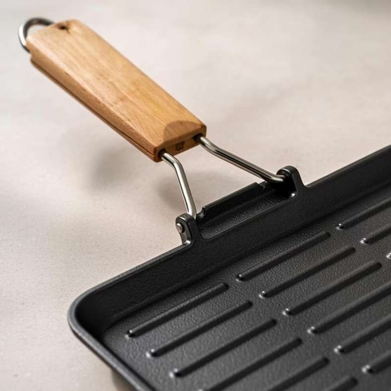 Pan Home Cast Iron Grill Pan With Foldable Handle - Black - Image 4