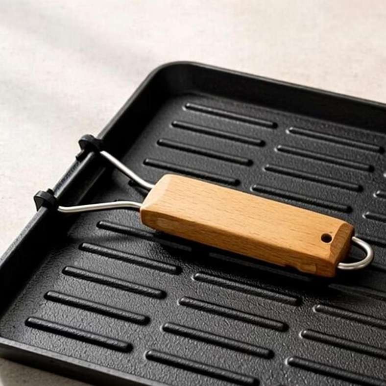 Pan Home Cast Iron Grill Pan With Foldable Handle - Black - Image 2