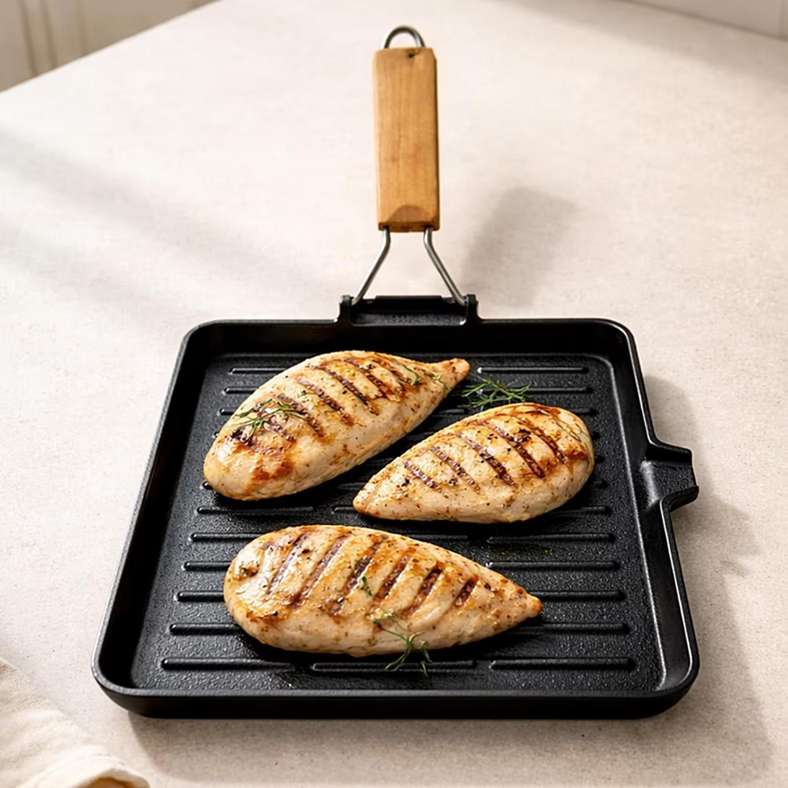 Pan Home Cast Iron Grill Pan With Foldable Handle - Black - Image 1