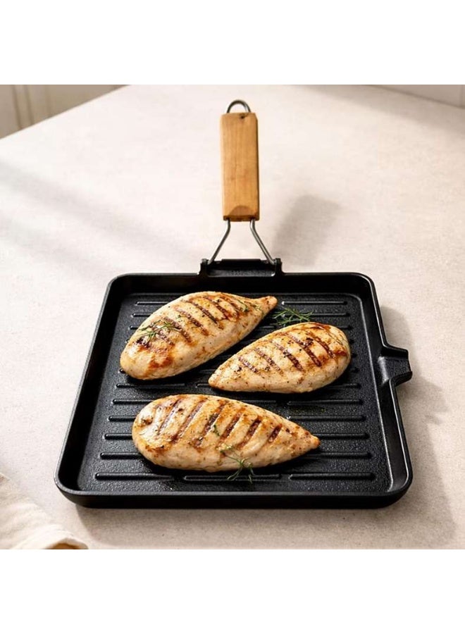 Pan Home مقلاة شواية من الحديد الزهر مع مقبض قابل للطي - أسود - Image 1