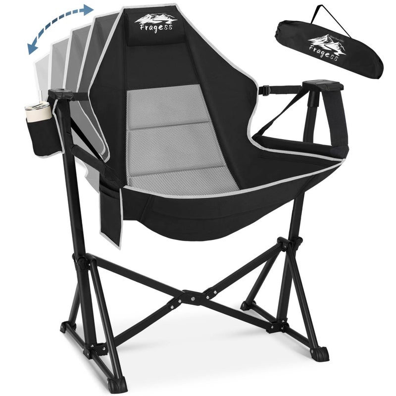 Fragess Portable Hammock Camping Chair with Adjustable Back, Folding Hammock Chair Supports 330lbs, Camping Swing Chair for Adults, Camping Hammock Chair for Lawn, Concerts, Backyard, Stargazer-Black - Image 1