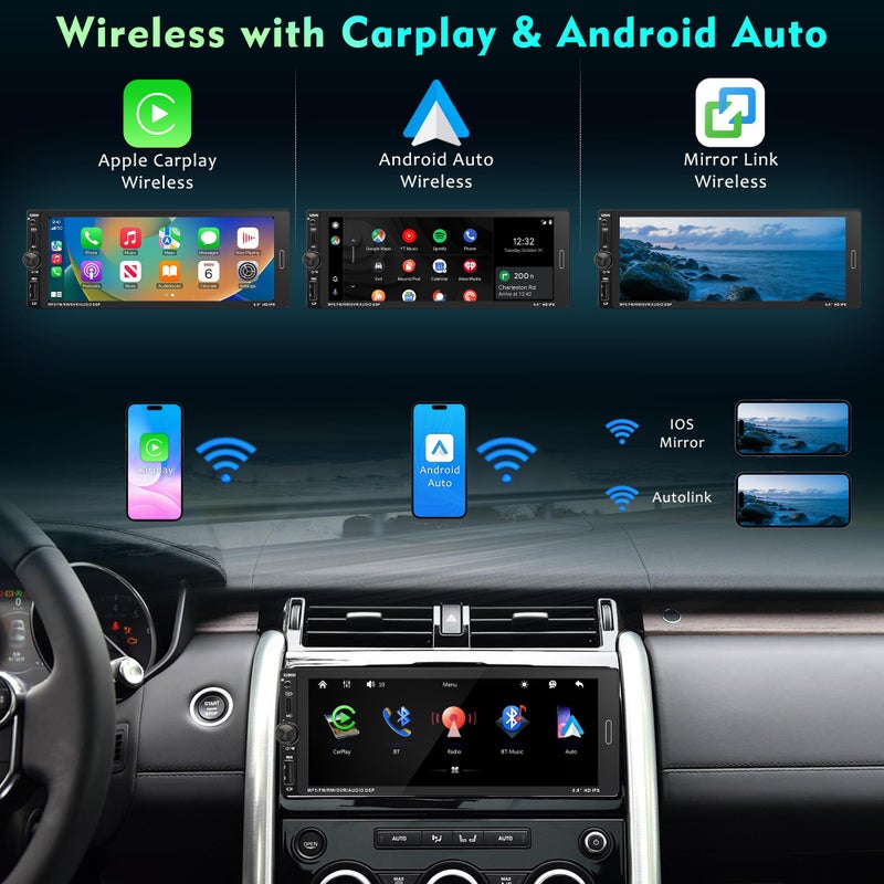 Emeito 6.9 in Wireless Carplay Single Din Car Stereo, HD IPS Touchscreen Car Radio, Car Stereo with Bluetooth 5.0,Mirror Link,FM,EQ,USB/Type-C,MIC, Weatherproof Night Version Backup Camera, Android Auto - Image 2