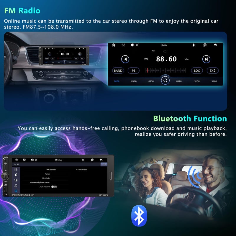 Emeito 6.9 in Wireless Carplay Single Din Car Stereo, HD IPS Touchscreen Car Radio, Car Stereo with Bluetooth 5.0,Mirror Link,FM,EQ,USB/Type-C,MIC, Weatherproof Night Version Backup Camera, Android Auto - Image 3