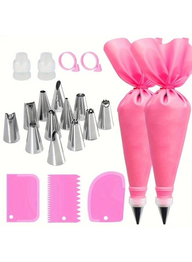 21 قطعة مجموعة تزيين الكعك الزرقاء، فوهات تزيين من الفولاذ المقاوم للصدأ، أكياس معجنات قابلة لإعادة الاستخدام - Image 4