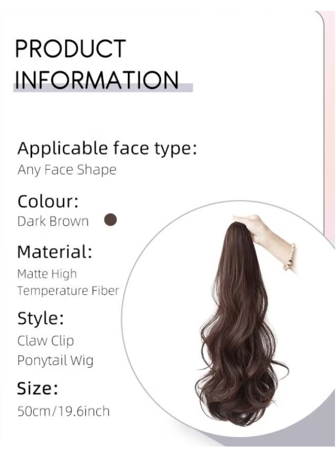 Long Wavy Ponytail Extensions Mini Claw Clip Natural Ponytail Wig Hair Extension Synthetic Hairpiece for Women Girls Party Hairstyle Soft Daily Use 50CM - black - Image 3