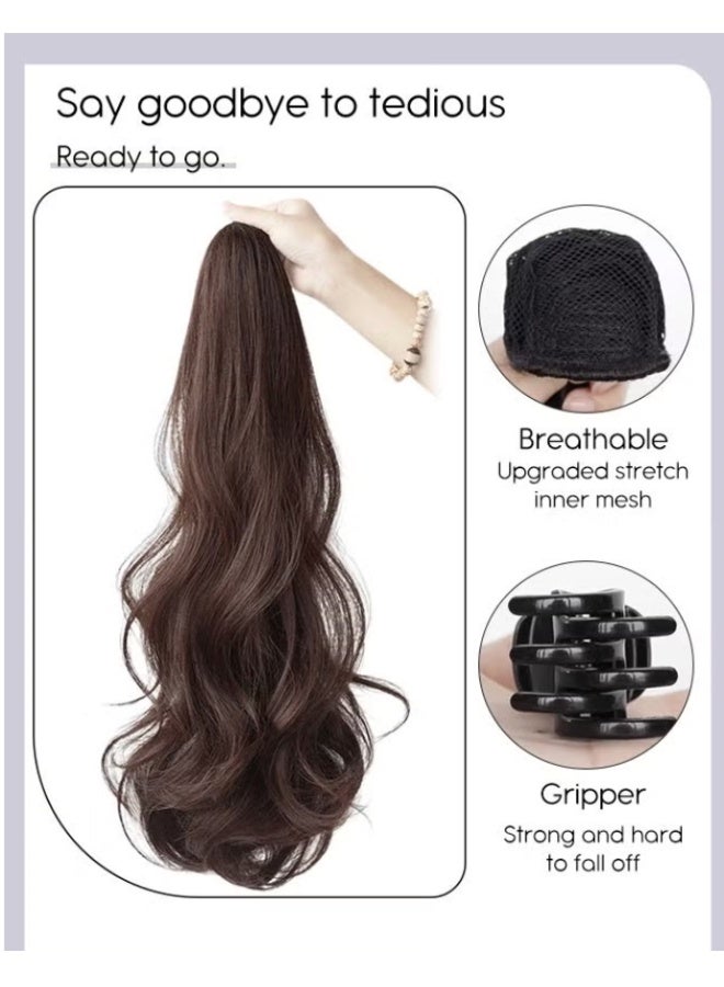 Long Wavy Ponytail Extensions Mini Claw Clip Natural Ponytail Wig Hair Extension Synthetic Hairpiece for Women Girls Party Hairstyle Soft Daily Use 50CM - black - Image 4