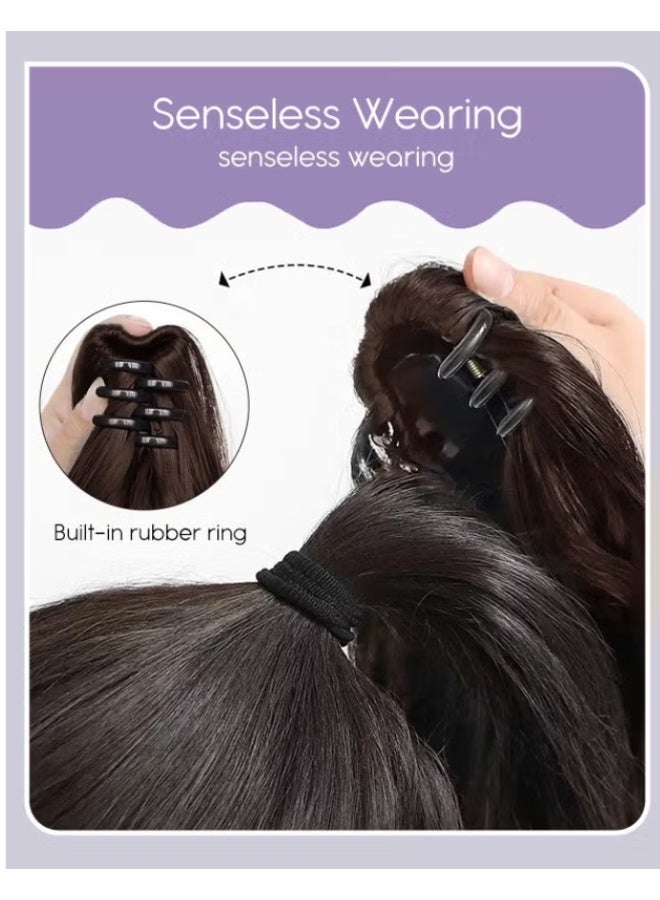 Long Wavy Ponytail Extensions Mini Claw Clip Natural Ponytail Wig Hair Extension Synthetic Hairpiece for Women Girls Party Hairstyle Soft Daily Use 50CM - black - Image 5