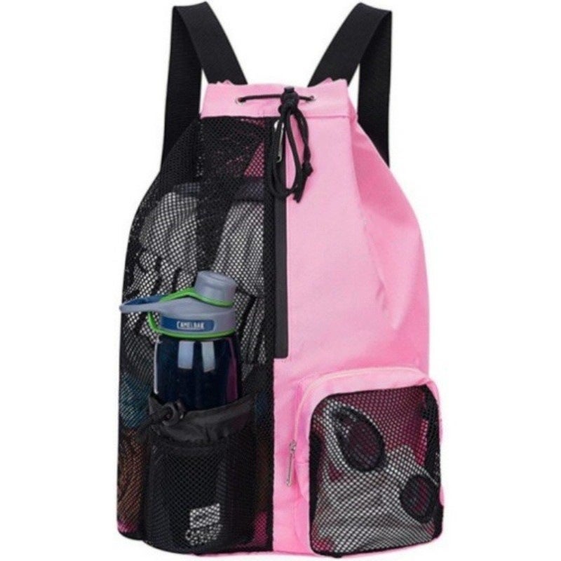 Mesh Drawstring Swim Bag Backpack with Wet Bag for Beach Gym and Travel - Image 2