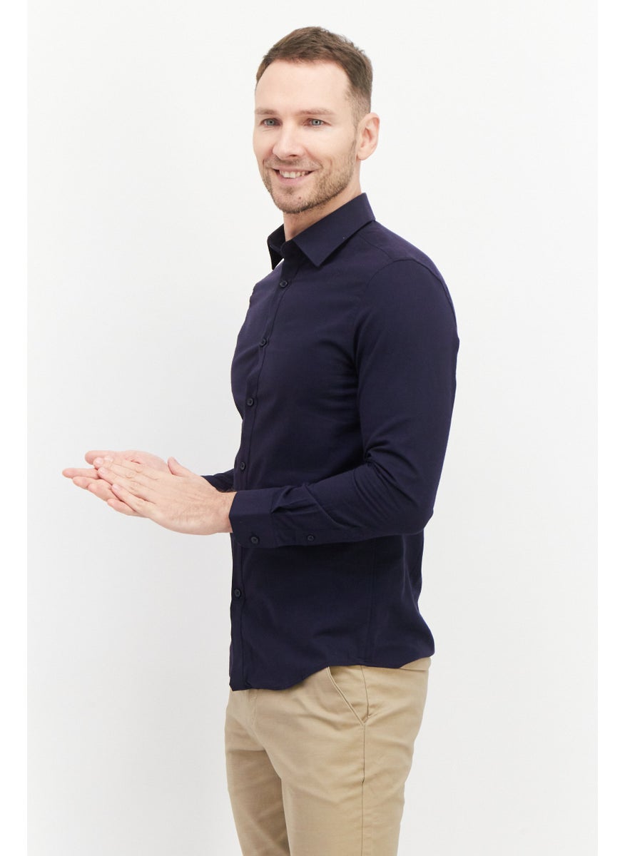 Selected Homme Men Regular Fit Solid Long Sleeves Casual Shirt, Navy Blue  - Image 2