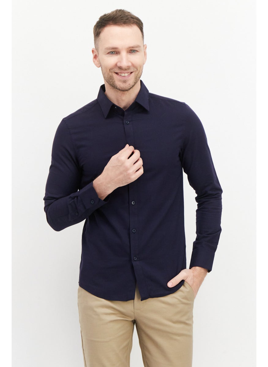 Selected Homme Men Regular Fit Solid Long Sleeves Casual Shirt, Navy Blue  - Image 1