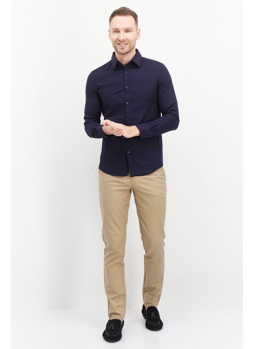Selected Homme Men Regular Fit Solid Long Sleeves Casual Shirt, Navy Blue  - Image 3