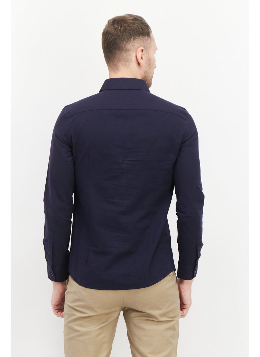 Selected Homme Men Regular Fit Solid Long Sleeves Casual Shirt, Navy Blue  - Image 4