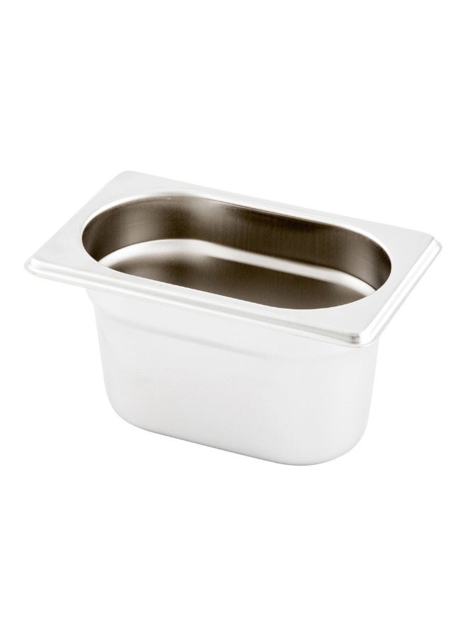 Restaurantware Met Lux 7 Inch x 4.3 Inch x 4 Inch Steam Table Pan, 1 One Ninth Hotel Pan - Anti-Jam, Deep, Silver Stainless Steel Table Pan, With Collapsible Handles, For Parties Or Events - Image 1