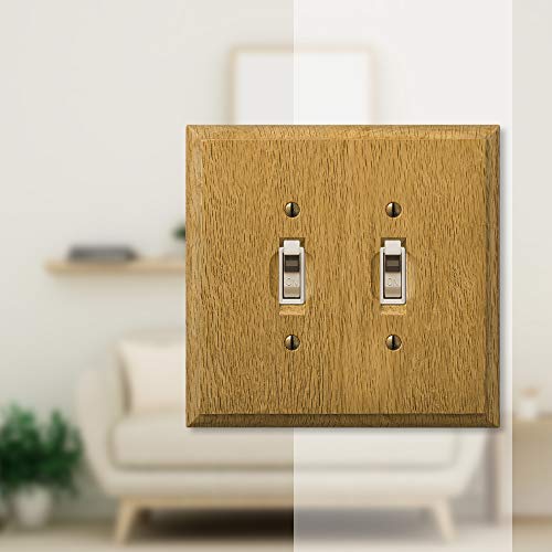 Amerelle Traditional Double Toggle Wood Wallplate in Light Oak - Image 3