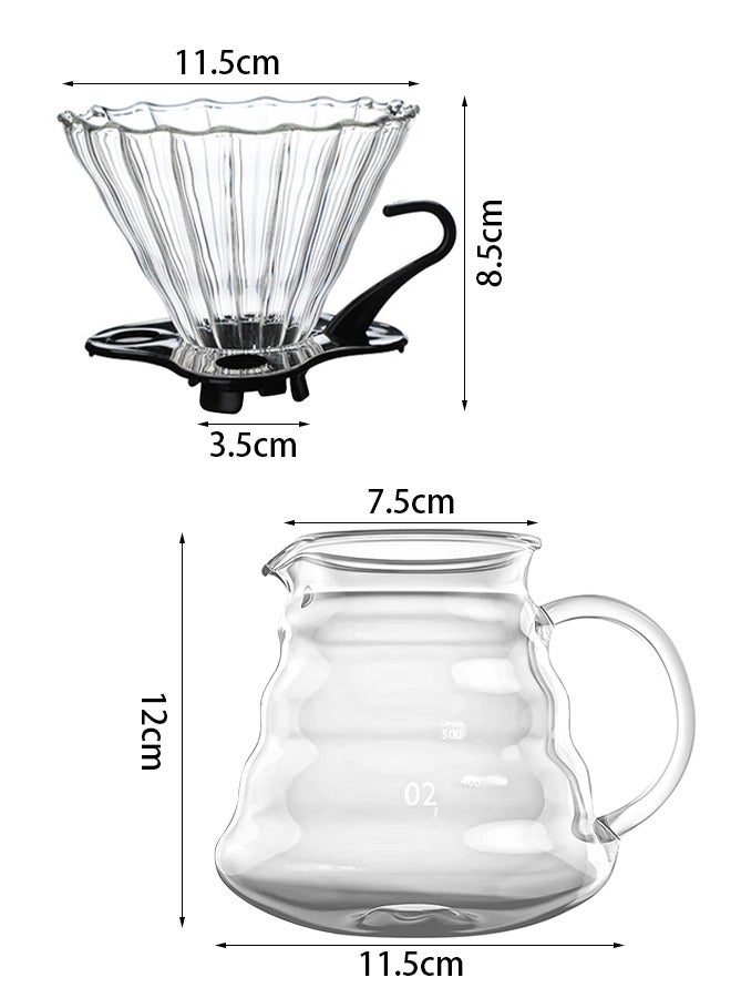 مجموعة ماكينة صنع القهوة V60، ماكينة صنع القهوة الزجاجية مع ورق فلتر وفنجان قهوة زجاجي مزدوج الطبقة - Image 2