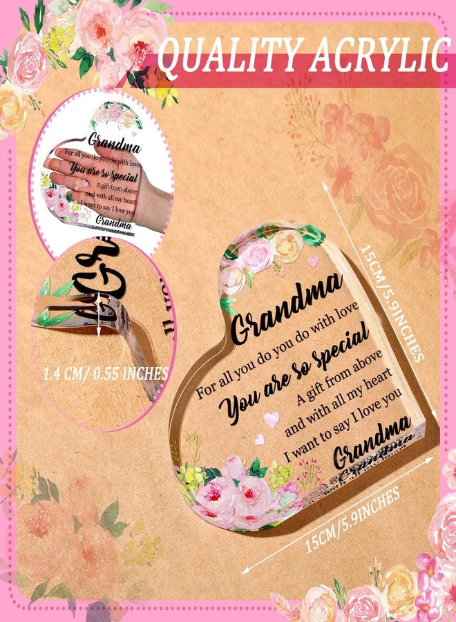 Perthlin Acrylic Grandma Birthday Gift Floral Themed Heart Shape Birthday Christmas Gifts for Grandma Inspirational Thoughtful Grandma Gifts from Granddaughter Grandson for Home Decorations - Image 3