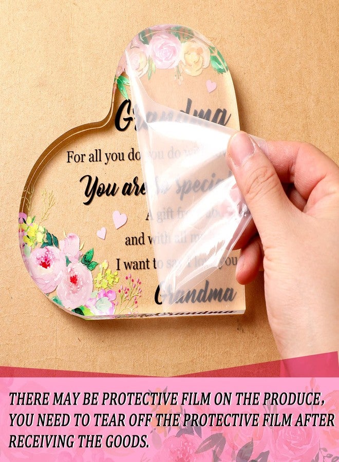 Perthlin Acrylic Grandma Birthday Gift Floral Themed Heart Shape Birthday Christmas Gifts for Grandma Inspirational Thoughtful Grandma Gifts from Granddaughter Grandson for Home Decorations - Image 4