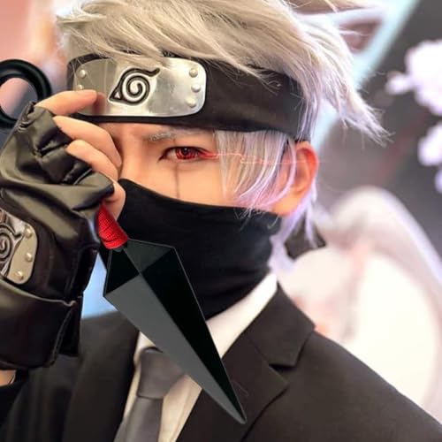 PATPAT Cosplay Props Ninja Headband & 10'' Kunai Weapon Prop Tie-Back Headband Metal Engraved Icon Headband and Kunai Prop Party Dressing-up Accessories Props Halloween Dressing Props,Black - Image 5