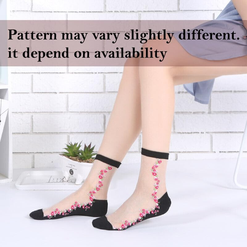 NICSY Nylon Women's And Girl's Ultra-Thin Transparent Floral Printed Ankle Length Socks Pack Of 5 Pairs Free Size Multicolor - Image 2